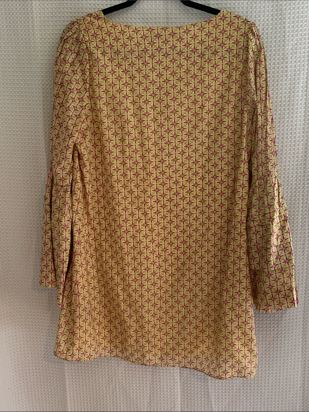 Yellow Patterned V-Neck Bell Sleeve boho cottagecore garden party Tunic top - Picture 7 of 9